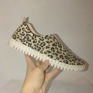 ILSE JACOBSEN Tulip Perforated Slip-On Sneaker Leopard Print Tan Black Brown 37